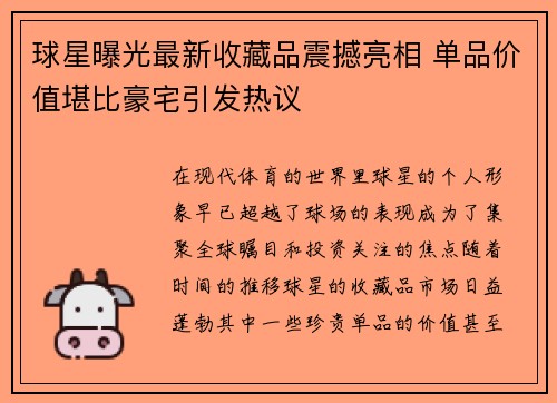 球星曝光最新收藏品震撼亮相 单品价值堪比豪宅引发热议